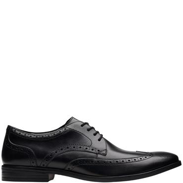 CLARKS MENS BROGUE LACE SHOE - BLACK LEATHER